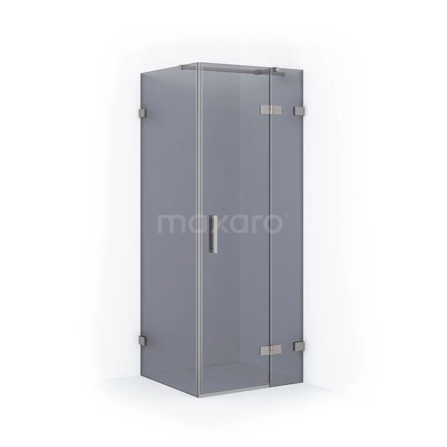 Grey corner shower cabin with modern design, glass doors and chrome accents; ideal for a stylish bathroom upgrade.