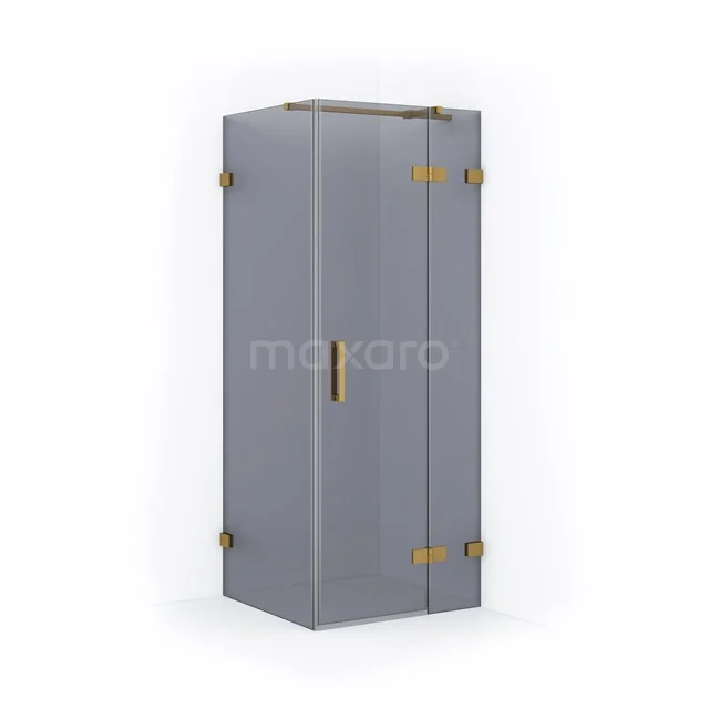 Duschkabine Diamant 80x80cm Rauchglas Sicherheitsglas Gold CDB223508321GG Graue Ecke Duschkabine mit goldenen Scharnieren und Glasplatten, ideal für ein modernes Badezimmer.