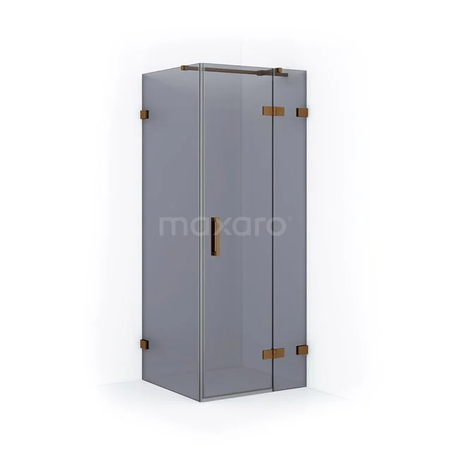 Duschkabine Diamant 80x80cm Rauchglas Sicherheitsglas Kupfer CDB223508321KP Graue Duschkabine mit Mattglas, schwarzem Haltegriff und bronzenen Scharnieren, ideal für moderne Badezimmergestaltung.
