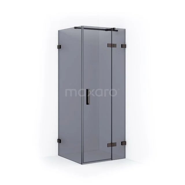 Graue Eck-Duschkabine mit satiniertem Glas und schwarzen Aluminiumprofilen, ideal für einen modernen Badezimmerstil.