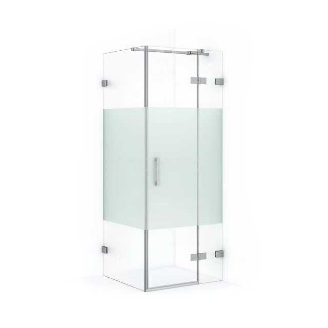 Duschkabine Diamond 80x80cm aus klarem Sicherheitsglas mit mattem Streifen Chrom CDB223508323C Glas Duschkabine mit Mattglasakzenten, silberfarbigen Profilen und Drehtür; perfekt für ein modernes Badezimmer.