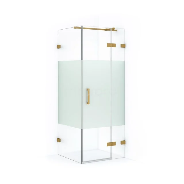 Glas Duschkabine mit Matt Weiß Paneel, goldfarbigen Akzenten und moderner Ausführung, ideal für ein luxuriöses Badezimmer.