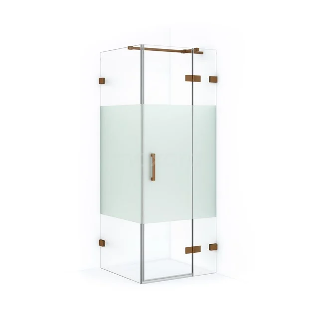 Glas Duschkabine mit mattweißen Paneelen, eckigem Design und goldfarbenen Akzenten, ideal für ein modernes Badezimmer.