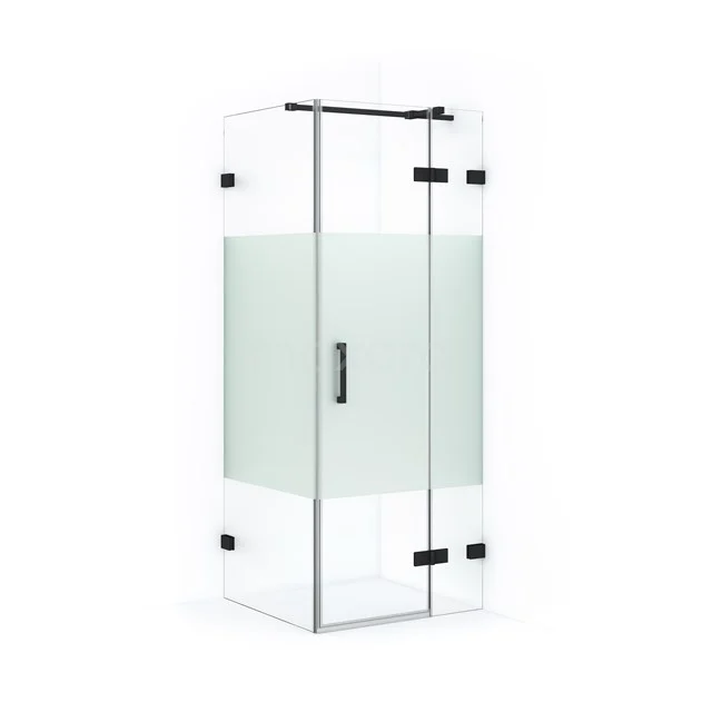 Modern glass shower enclosure with matt white privacy panel, sleek black hinges and Handle, ideal for a stylish bathroom.