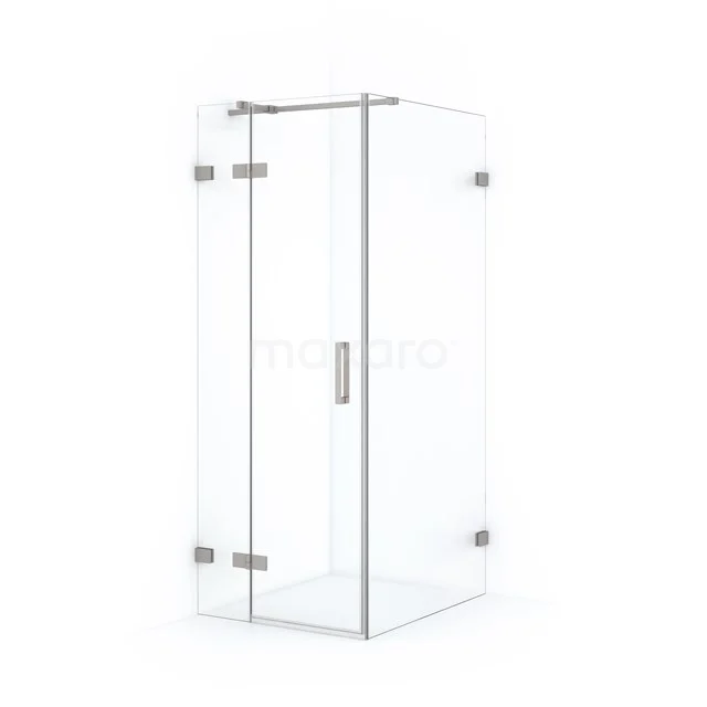 Eckige Glas-Duschkabine mit silbernen Scharnieren, modernes Aussehen, ideal für ein stilvolles Badezimmer.