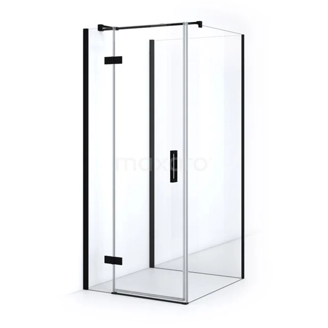 Pearl Shower enclosure | 90x80 cm Matte black Clear glass Pivot door Rectangle CPHV-080953310M Shower enclosure with black aluminium frames, sleek design, ideal for modern bathrooms.