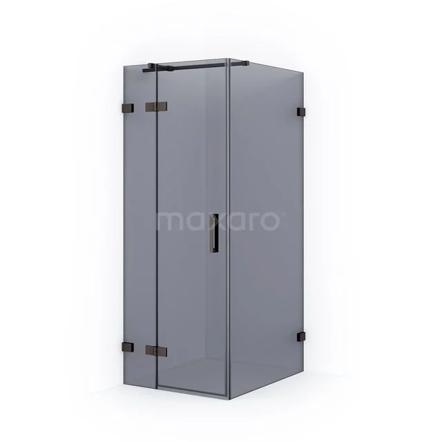 Grey shower enclosure with frosted glass and black accents, modern bathroom style, sturdy frame, suitable for small spaces.