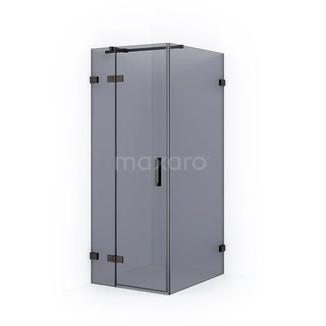 Diamond Shower cabin | 90x80 cm Black metal Smoke glass Pivot door Rectangle CDB213509321ZM Grey shower enclosure with frosted glass and black accents, modern bathroom style, sturdy frame, suitable for small spaces.