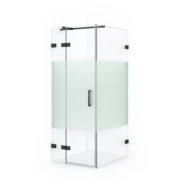 Glas Duschkabine mit Eckeinstieg, mattes Glas Paneel und schwarzen Scharnieren, modernes Design für das Badezimmer.