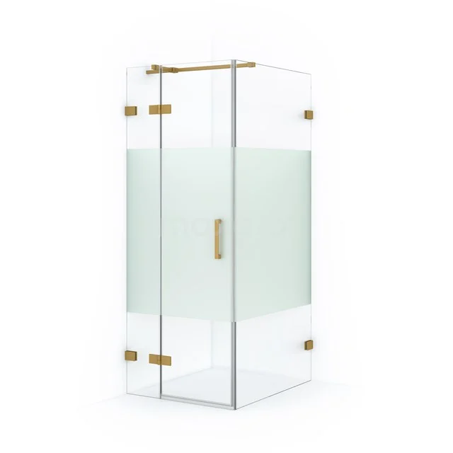 Glas Duschkabine mit Mattglas, goldenen Scharnieren und Haltegriff, luxuriöses Design für ein modernes Badezimmer.