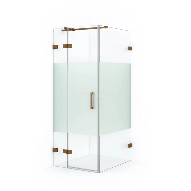 Corner shower cabin with frosted glass panels, matte white detail, and stainless steel hinges. Perfect for a modern bathroom style.