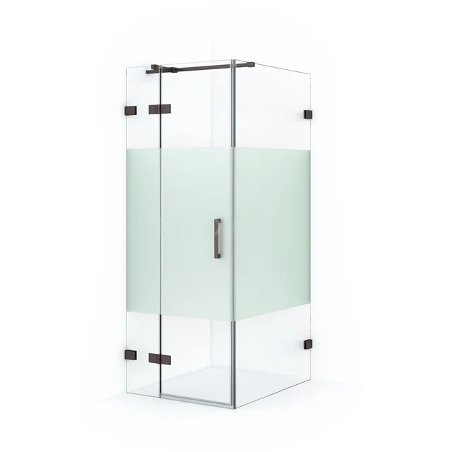 Glass shower enclosure with matte white privacy panel, square shape and chrome accents, ideal for modern bathrooms.