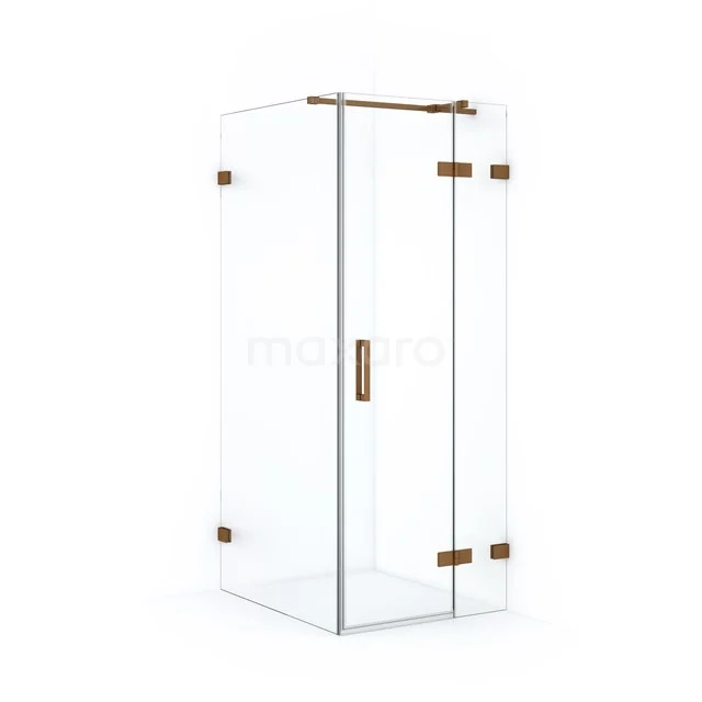 Diamond Shower cabin | 90x80 cm Copper Clear glass Pivot door Rectangle CDB223509320KP Glass shower enclosure with corner door, frosted glass hinges and Handle; luxury bathroom design with modern finish.