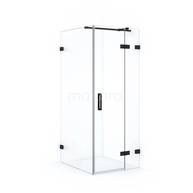 Diamond Shower cabin | 90x80 cm Matte black Clear glass Pivot door Rectangle CDB223509320MB Modern glass shower enclosure, corner-shaped with black metal accents, perfect for a stylish bathroom look.