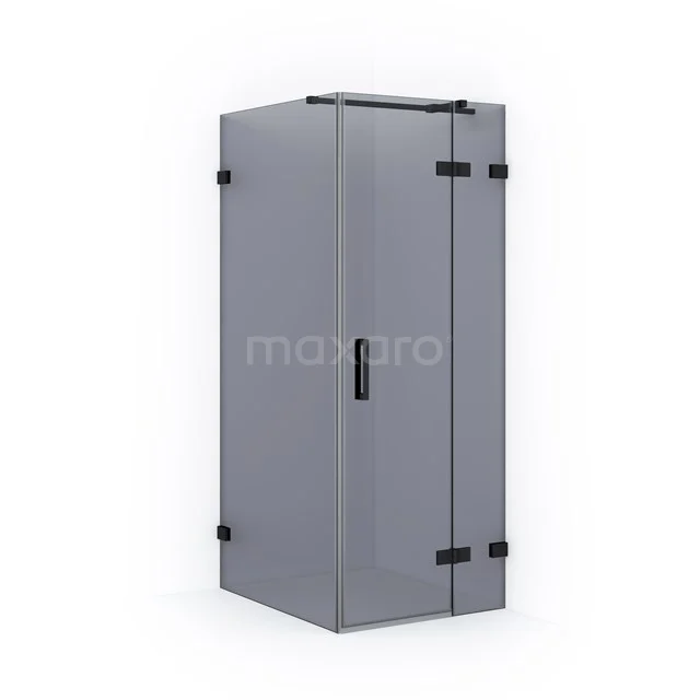 Diamond Shower cabin | 90x80 cm Matte black Smoke glass Pivot door Rectangle CDB223509321MB Grey aluminium shower enclosure with black hinges, modern design, ideal for a stylish bathroom environment.