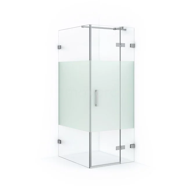 Diamond Shower cabin | 90x80 cm Chrome Clear with matt strip Pivot door Rectangle CDB223509323C Glass shower enclosure with frosted glass details, angular design with aluminium profile, perfect for a modern bathroom.