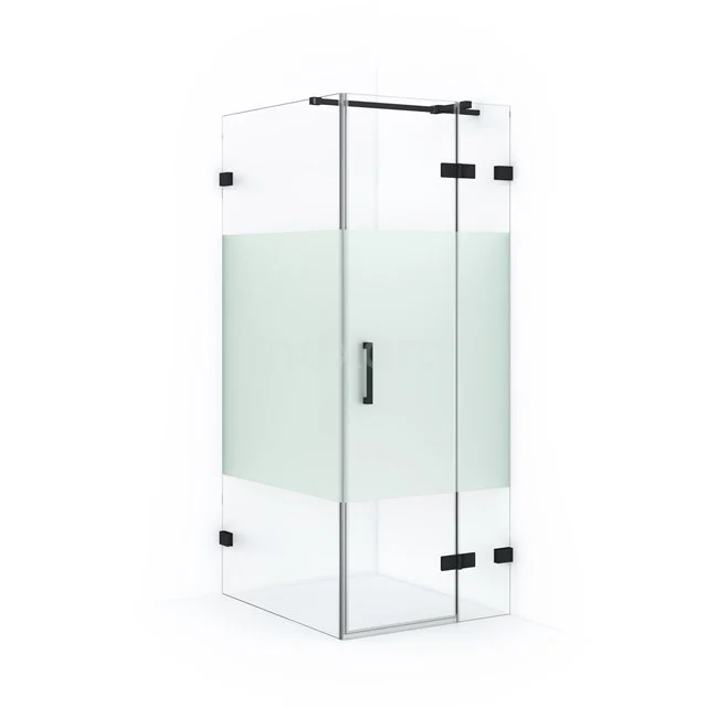 Diamond Shower cabin | 100x80 cm Matte black Clear with matt strip Pivot door Rectangle CDB223510323MB Frosted glass shower enclosure, square design, black accents, perfect for a modern bathroom style.