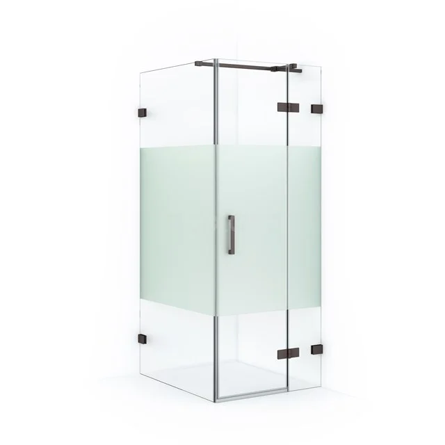 Diamond Shower cabin | 100x80 cm Black metal Clear with matt strip Pivot door Rectangle CDB223510323ZM Corner shower cabin with clear glass and frosted white central section, ideal for modern bathrooms.
