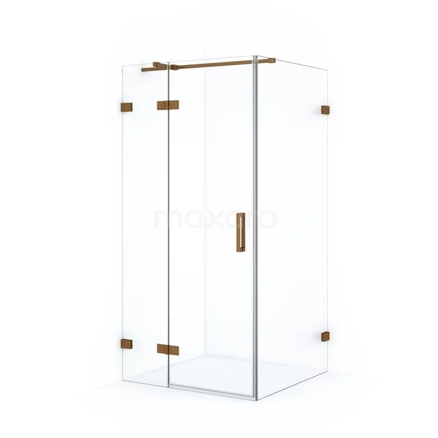 Diamond Shower cabin | 100x90 cm Copper Clear glass Pivot door Rectangle CDB214609320KP Shower enclosure with glass walls, gold-coloured details, corner model; ideal for luxury bathroom design.