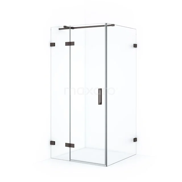 Diamond Shower cabin | 100x90 cm Black metal Clear glass Pivot door Rectangle CDB214609320ZM Glass shower enclosure with corner design and black metal accents, perfect for a modern bathroom.