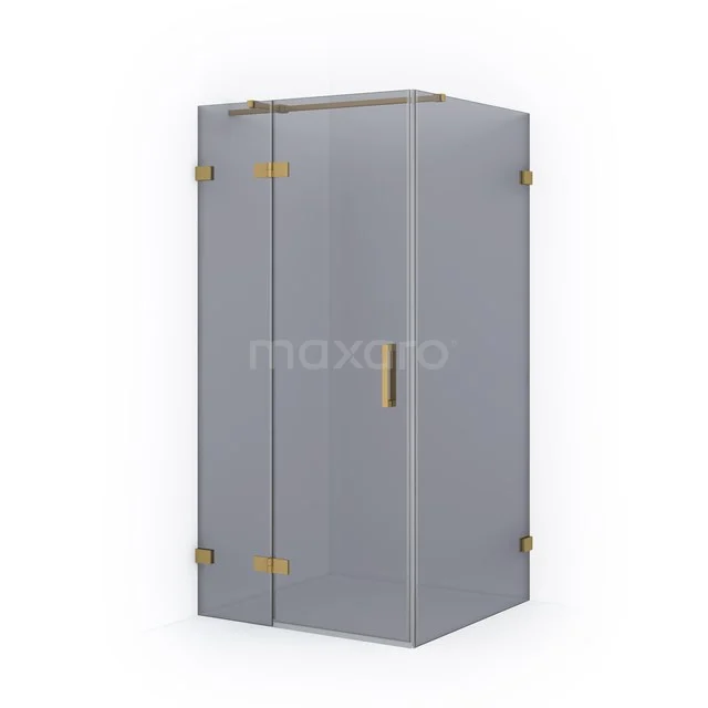 Diamond Shower cabin | 90x80 cm Gold Smoke glass Pivot door Rectangle CDB213608321GG Grey corner shower cabin with gold accents, glass doors and sleek design, ideal as a modern bathroom solution.