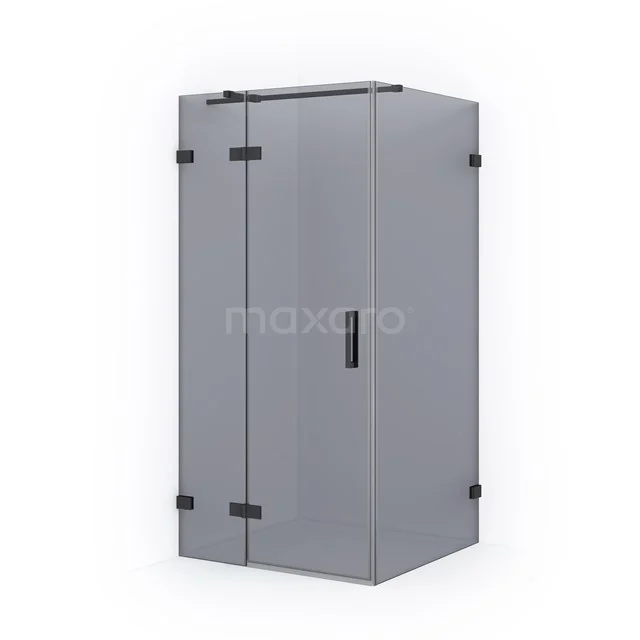 Graue Duschkabine mit matter Oberfläche, quadratischer Form und schwarzen Akzenten, perfekt für einen modernen Badezimmerstil.