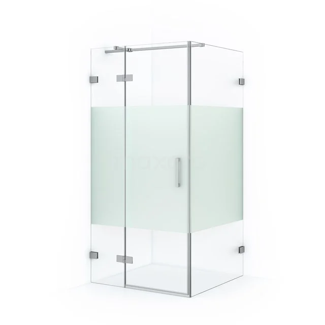 Diamond Shower cabin | 90x90 cm Chrome Clear with matt strip Pivot door Square CDB214509323C Modern glass shower enclosure with frosted glass panel, silver finish and sliding door for a stylish bathroom.