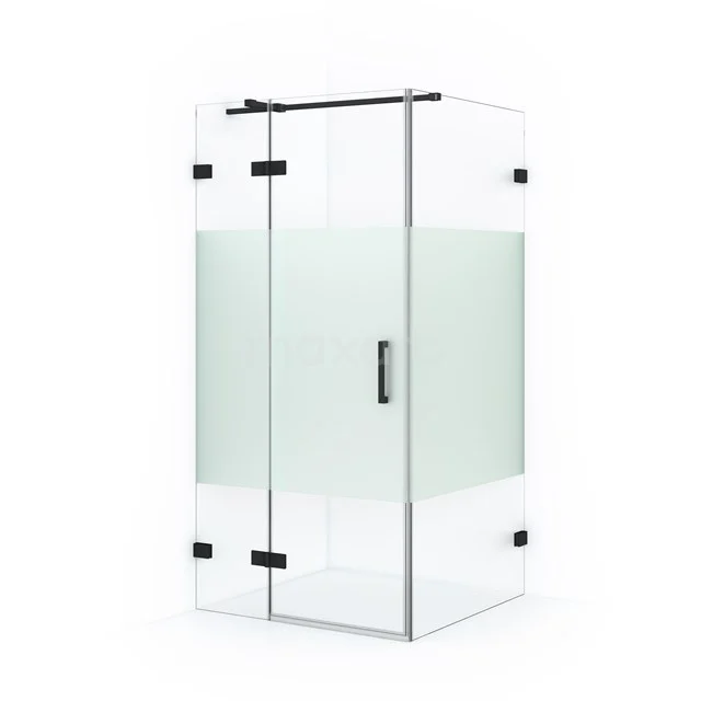 Diamond Duschkabine | 90x80 cm Matt Schwarz Drehtür Rechteck CDB214508323MB Eckige Duschkabine aus Glas mit satiniertem Glasdetail, schwarzen Scharnieren und Haltegriff, ideal für moderne Badezimmerlayouts.