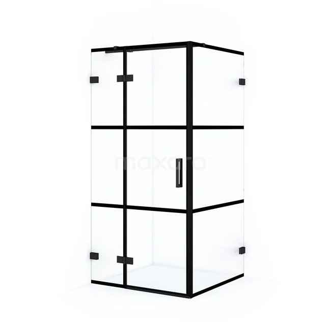 Diamond Shower enclosure | 90x90 cm Matte black Clear with 4 black stripes Pivot door Square CDB213609328MB