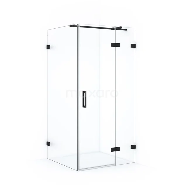 Diamond Shower cabin | 90x80 cm Matte black Clear glass Pivot door Rectangle CDB223608320MB Glass shower enclosure with black metal accents, rectangular design, ideal for modern bathroom design.