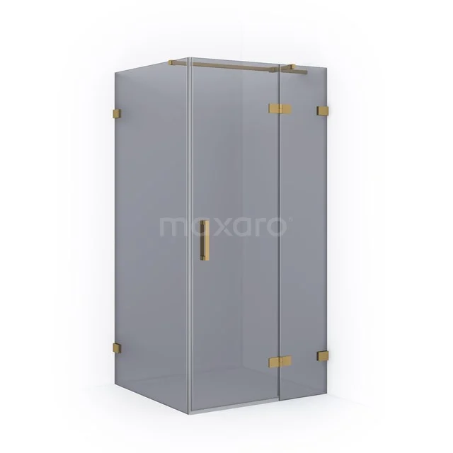 Diamond Shower cabin | 100x90 cm Gold Smoke glass Pivot door Rectangle CDB224609321GG Grey glass shower enclosure with gold-coloured hinges, sleek design and spacious entry, perfect for a modern bathroom.
