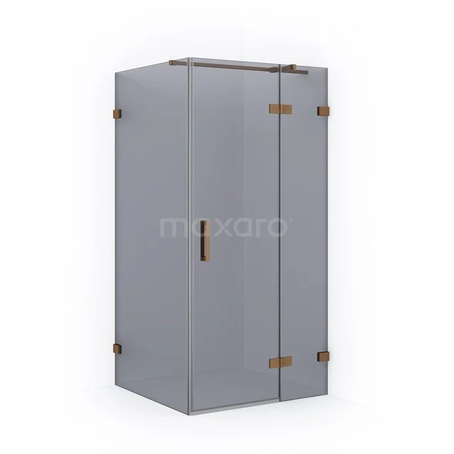 Diamond Duschkabine | 90x80 cm Kupfer Drehtür Rechteck CDB223608321KP Graue Eck-Duschkabine mit Mattglas und schwarzen Metallakzenten, ideal für einen modernen Badezimmerstil.