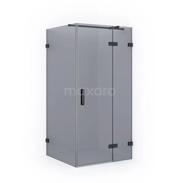 Diamond Shower cabin | 90x80 cm Matte black Smoke glass Pivot door Rectangle CDB223608321MB Grey rectangular shower enclosure with frosted glass doors and black accents, ideal for a modern bathroom.
