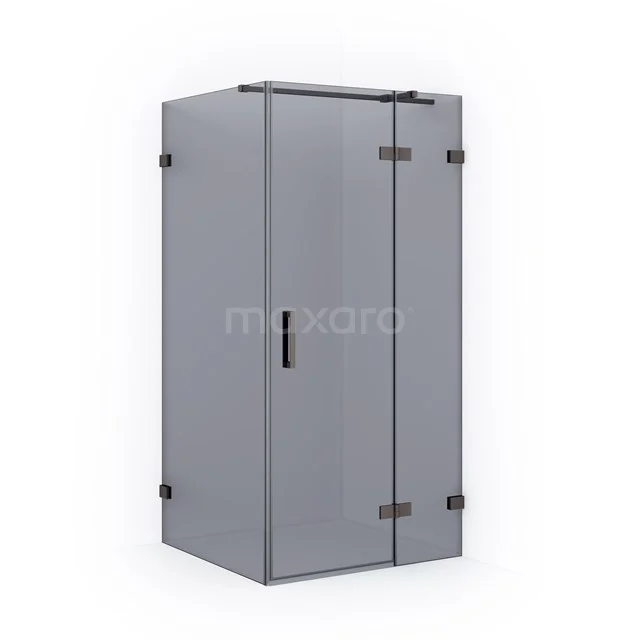 Grey glass shower enclosure with frosted black accents, modern bathroom style, square shape, series Premium Glass.