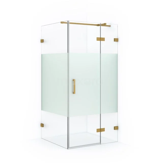 Diamond Duschkabine | 100x90 cm Gold Drehtür Rechteck CDB224609323GG Glas Duschkabine mit matt weißer Mittelstreifen, goldfarbenen Akzenten und modernem Design; perfekt für luxuriöse Badezimmerstile.