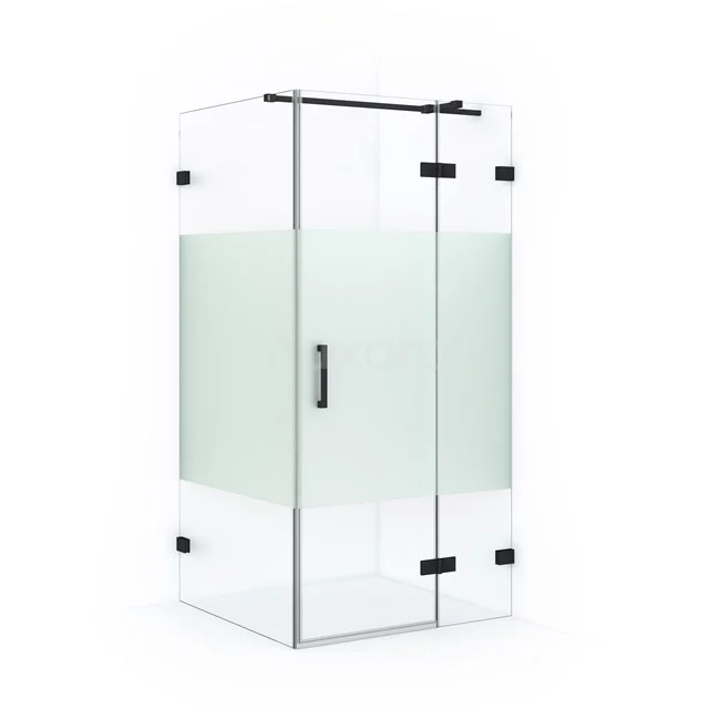 Duschkabine Diamond 100x90cm aus klarem Sicherheitsglas mit Mattstreifen Matt Schwarz CDB223610323MB Glas Duschkabine mit matten Details, quadratischem Design und Chromelementen, ideal für ein modernes Badezimmer.