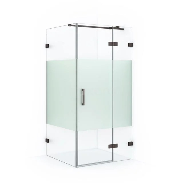 Diamond Duschkabine | 100x90 cm Schwarzes Metall Drehtür Rechteck CDB223610323ZM Glas Duschkabine mit mattem Mittelpaneel, Eckmodell, quadratischem Design und rostfreien Scharnieren für moderne Bäder.