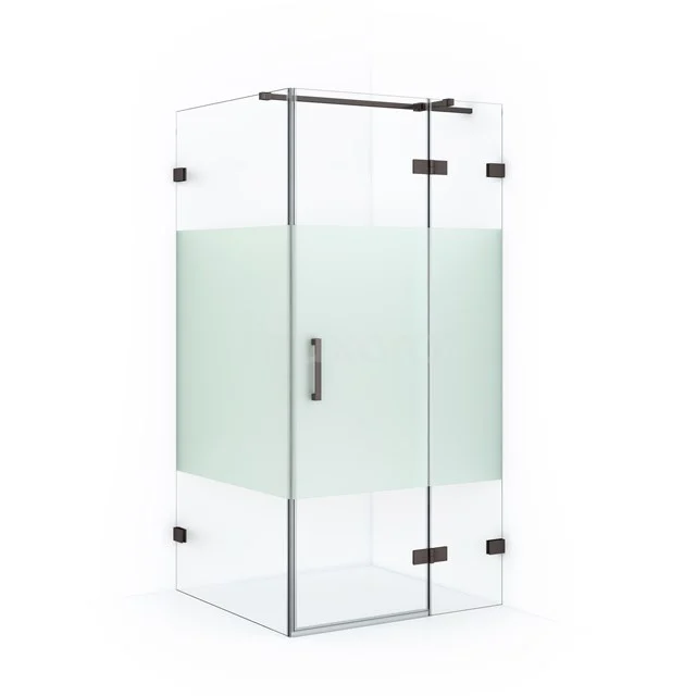 Diamond Duschkabine | 90x80 cm Schwarzes Metall Drehtür Rechteck CDB223608323ZM Glas Duschkabine mit mattem Mittelpaneel, Eckmodell, quadratischem Design und rostfreien Scharnieren für moderne Bäder.
