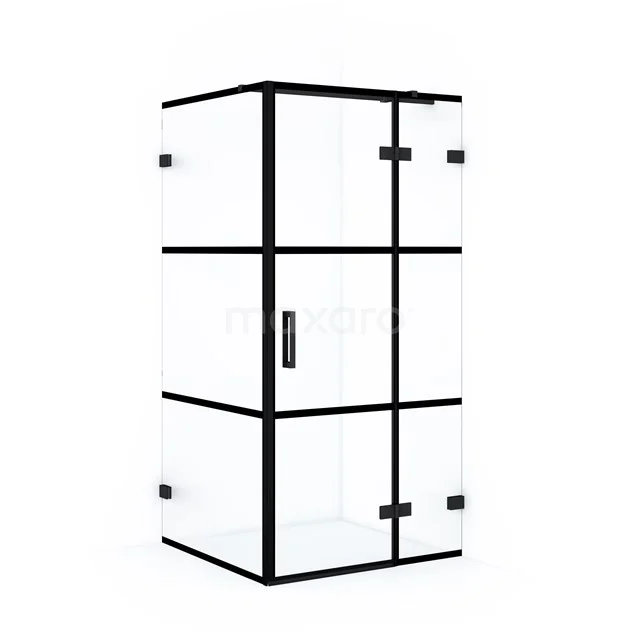 Diamond Shower enclosure | 90x90 cm Matte black Clear with 4 black stripes Pivot door Square CDB223609328MB