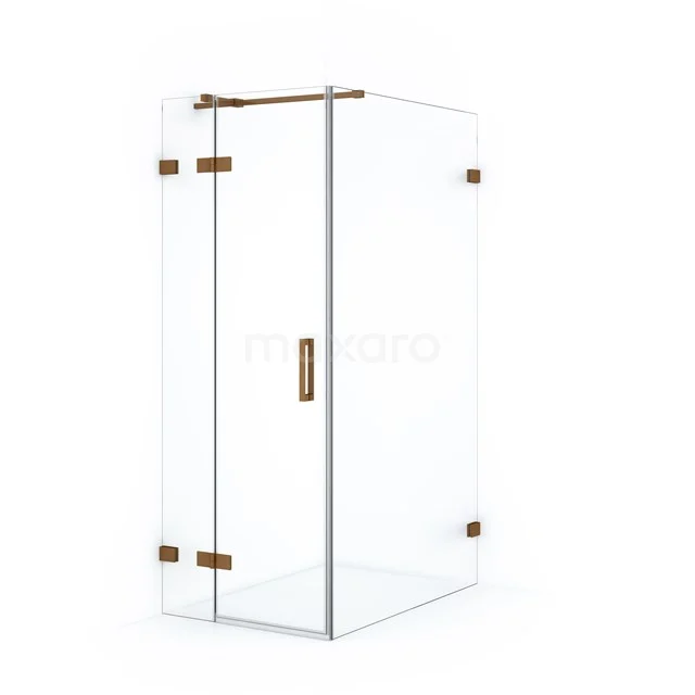 Diamond Shower cabin | 120x80 cm Copper Clear glass Pivot door Rectangle CDB213512320KP Glass shower enclosure with matte black accents, angular design, ideal for a modern bathroom.