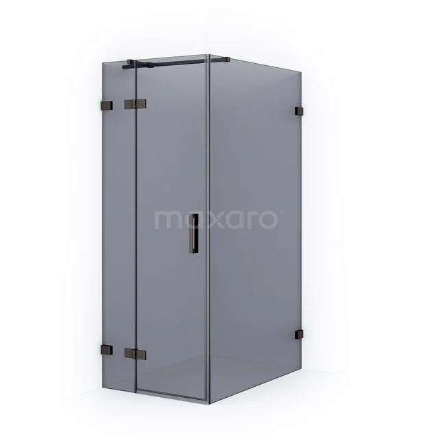 Grey shower enclosure with black hinges and handle, modern style, ideal for a stylish bathroom upgrade.