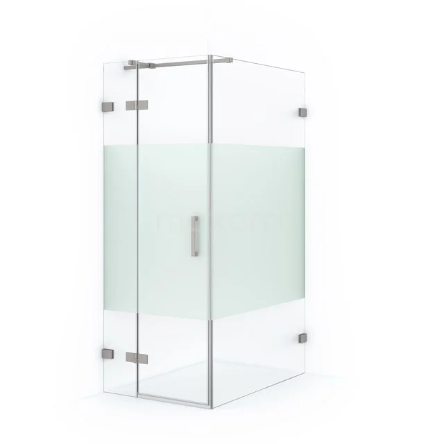 Diamond Shower cabin | 110x80 cm Stainless steel Clear with matt strip Pivot door Rectangle CDB213511323BR Corner shower cabin in clear glass with frosted glass section, Stainless steel hinges and modern handle, perfect for a stylish bathroom.