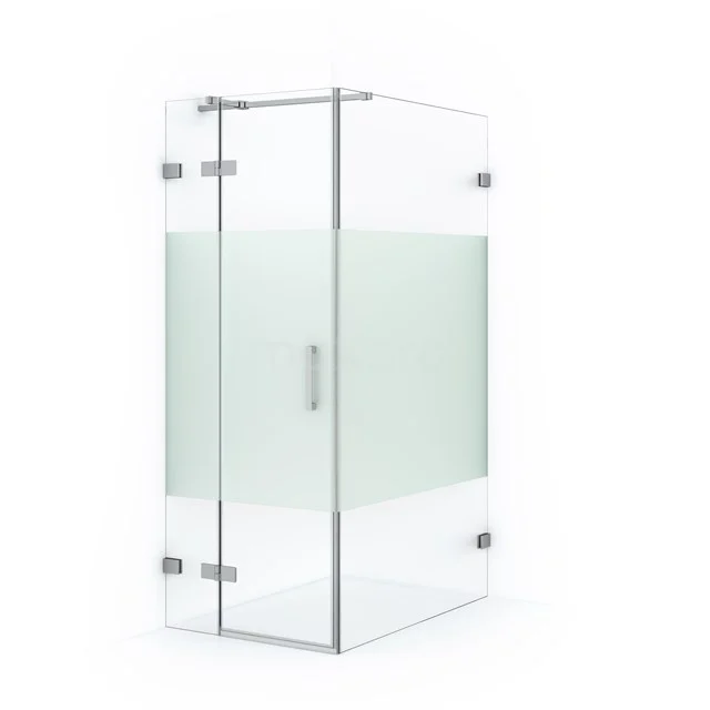 Shower enclosure with corner step, clear glass and matte finish, including sliding doors. Ideal for a modern bathroom.