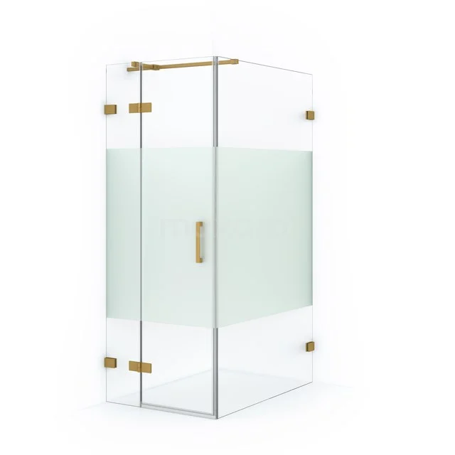 Duschkabine Diamond 120x80cm aus klarem Sicherheitsglas mit mattem Streifen Gold CDB213512323GG Eck-Duschkabine mit mattglas und goldfarbenen Scharnieren, luxuriöses Design für moderne Bäder.