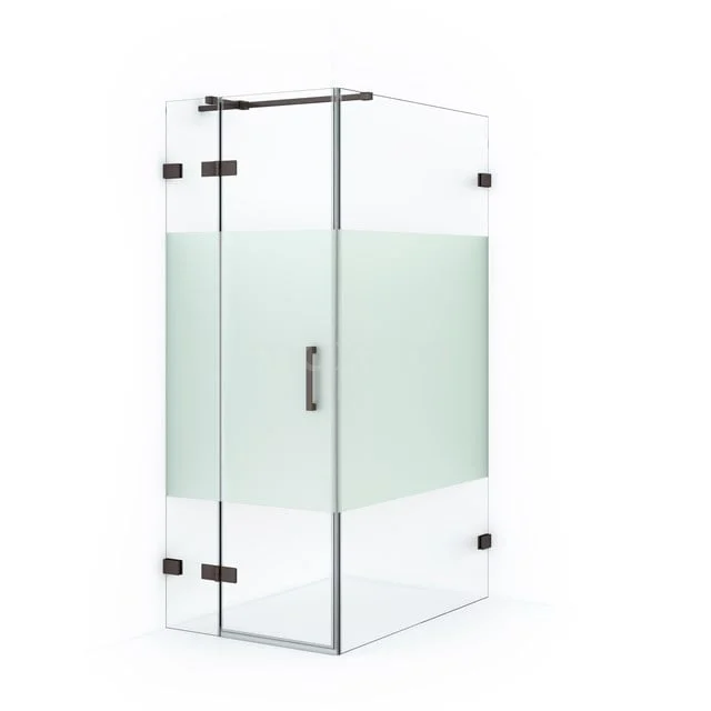 Glass shower enclosure with matte white strip, corner model, modern design and chrome finish, ideal for stylish bathrooms.