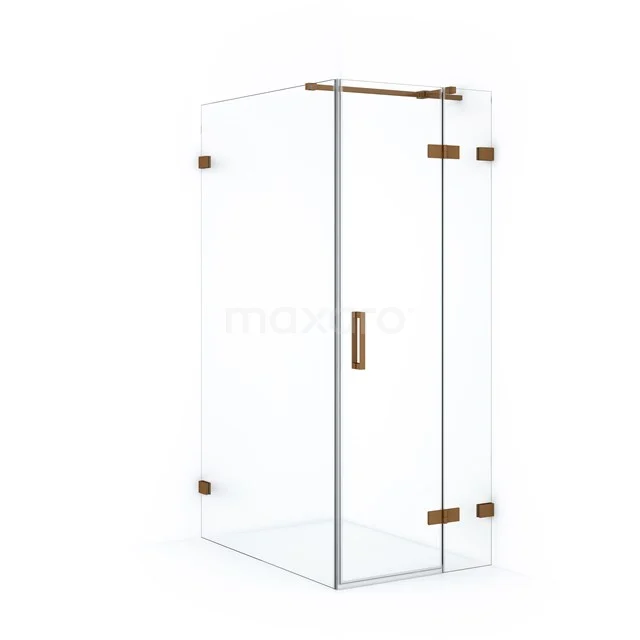 Diamond Shower cabin | 120x80 cm Copper Clear glass Pivot door Rectangle CDB223512320KP Glass shower enclosure with corner step, clear glass and copper-coloured accents; stylish design for modern bathrooms.