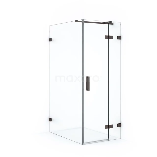 Diamond Shower cabin | 110x80 cm Black metal Clear glass Pivot door Rectangle CDB223511320ZM Glass shower enclosure with corner step, clear glass walls, black hinges and modern design, ideal for a stylish bathroom.
