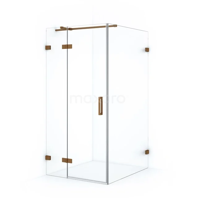Diamond Shower cabin | 110x90 cm Copper Clear glass Pivot door Rectangle CDB213611320KP Glass shower enclosure with corner step, stainless steel hinges and clear glass; stylish design for modern bathrooms.