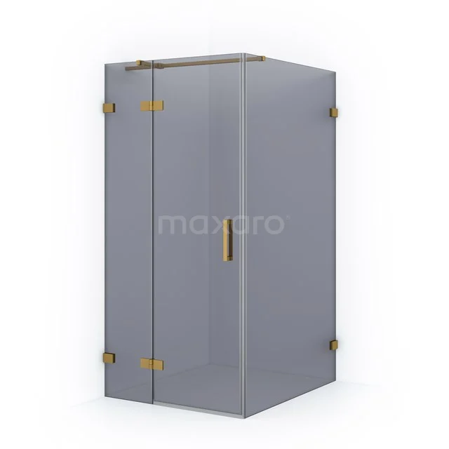 Diamond Shower cabin | 110x100 cm Gold Smoke glass Pivot door Rectangle CDB214611321GG Grey glass shower enclosure with gold-coloured hinges and metal Handle, ideal for a modern bathroom style.