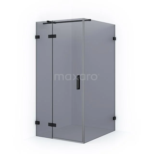 Modern glass shower enclosure with black metal accents, square design, ideal for a stylish bathroom.